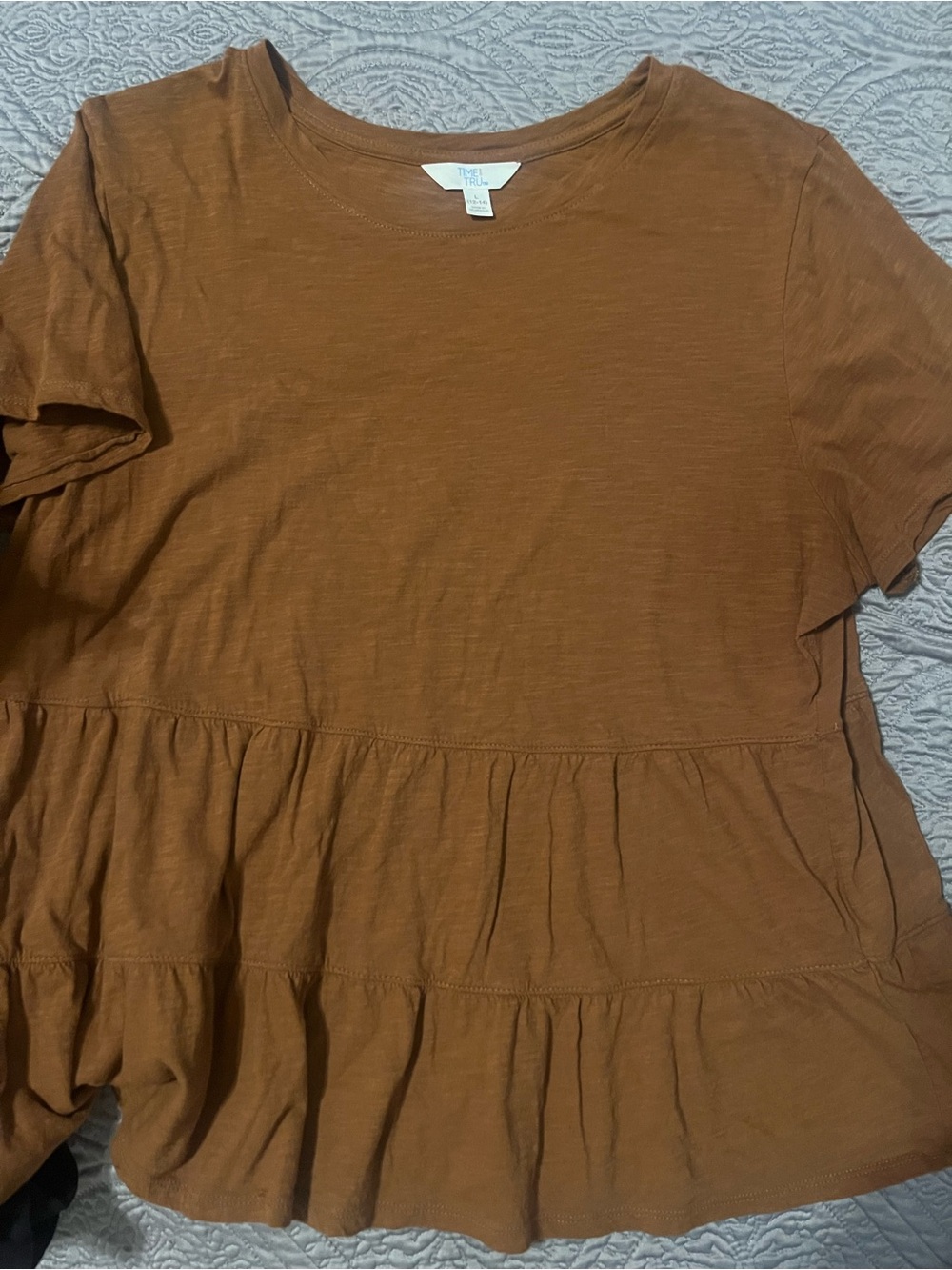 Time and Tru Rust Brown Tiered Short Sleeve Tee